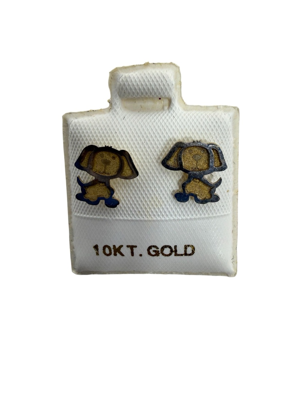 10KT Gold Dog Stud Earrings with Blue Accents